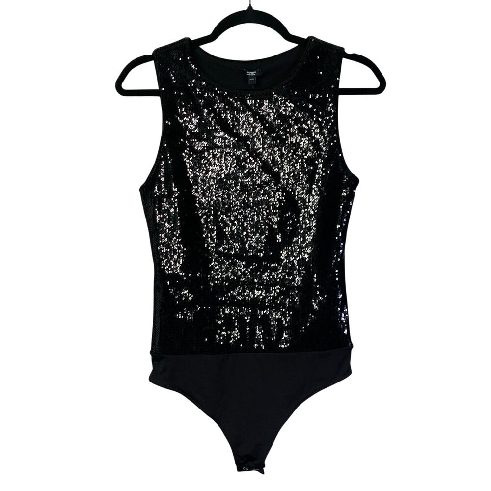 EXPRESS Body Contour Small Bodysuit Sequin Sleeveless Form Fitting Crew Neck NWT